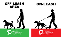 Off-leash area / on leash signs