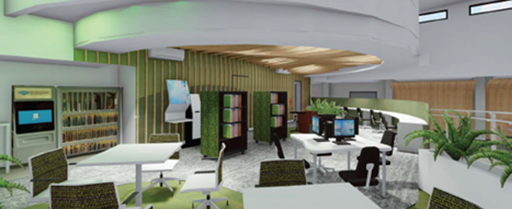 artist impression of library space with chairs and desks