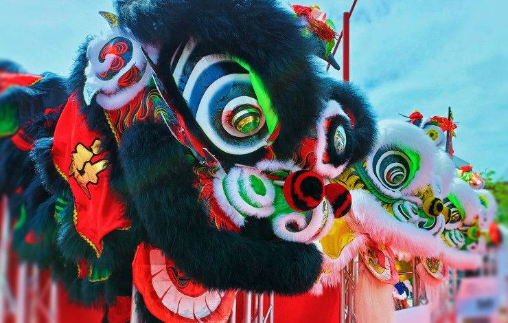 Close up of Lion Dancer costumes