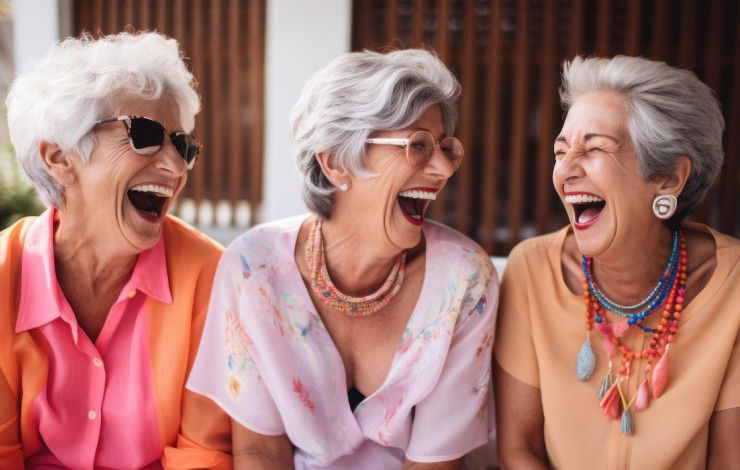 Three women laughing