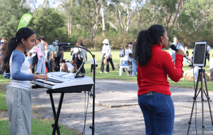 Two people singing