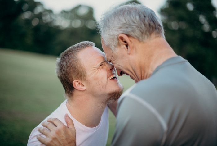 two men laughing