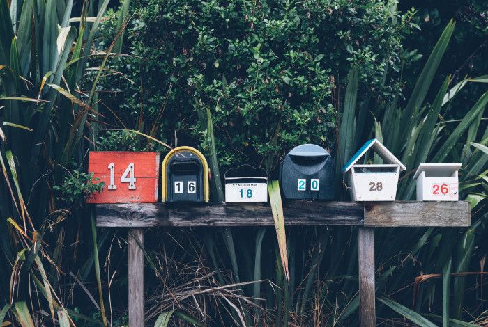 6 different letter boxes in a row