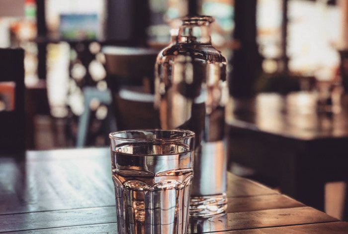 water in a glass in a cafe