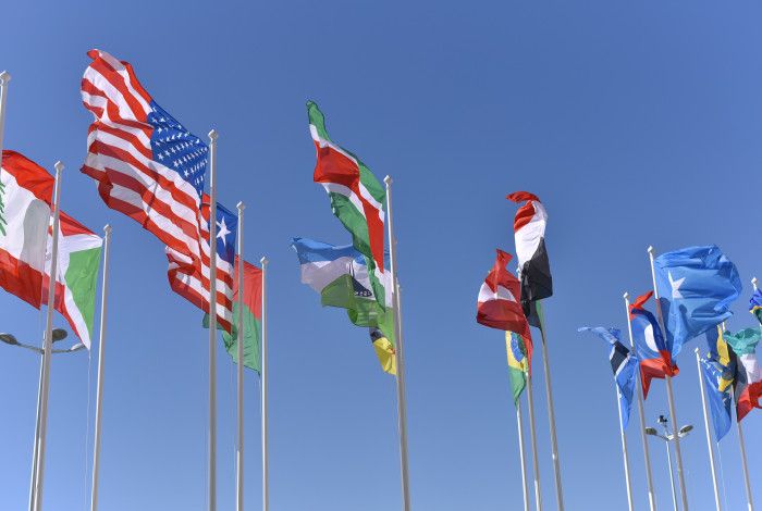 flags from many countries flying