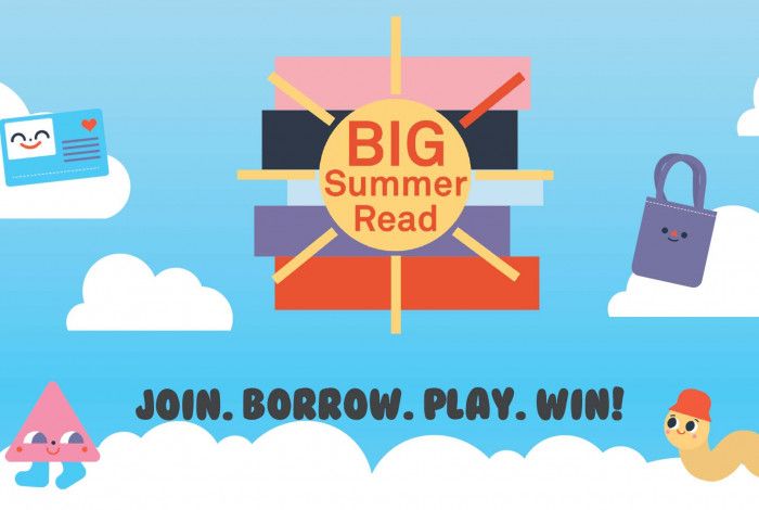 The BIG Summer Read banner featuring cartoon clouds in the sky and a variety of characters