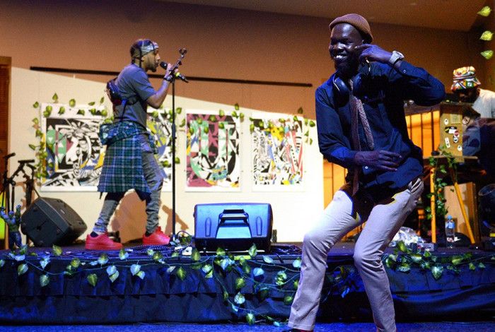 Two performers on a stage