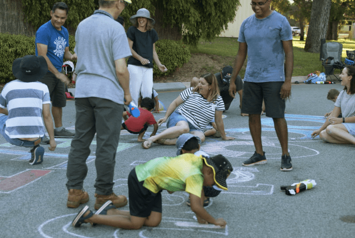 children playing on street