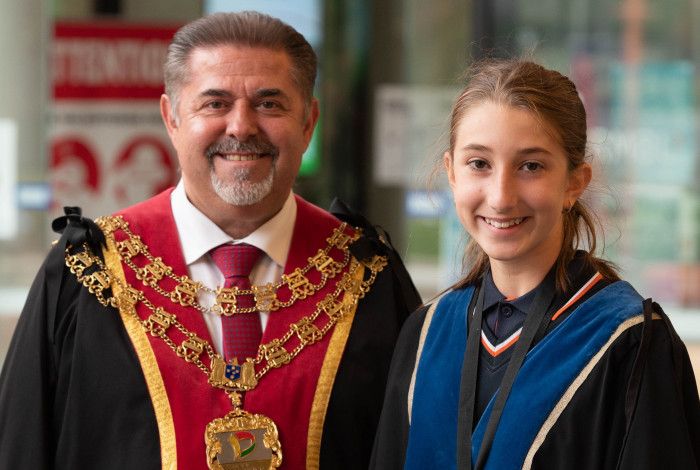 CDG Mayor Jim Memeti stands alongside Junior Mayor Mya Durakovic