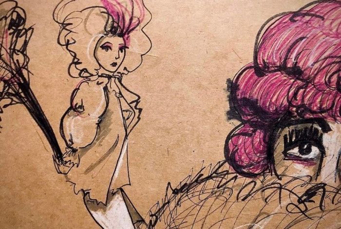 drawing of woman with pink hair