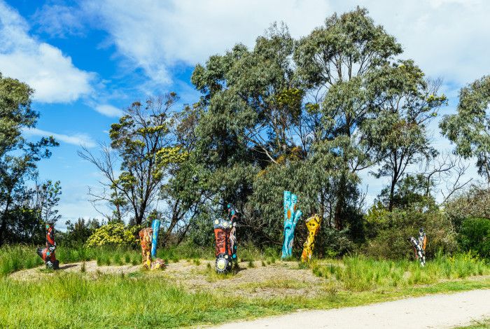 Painted totems in Tirhatuan Park 
