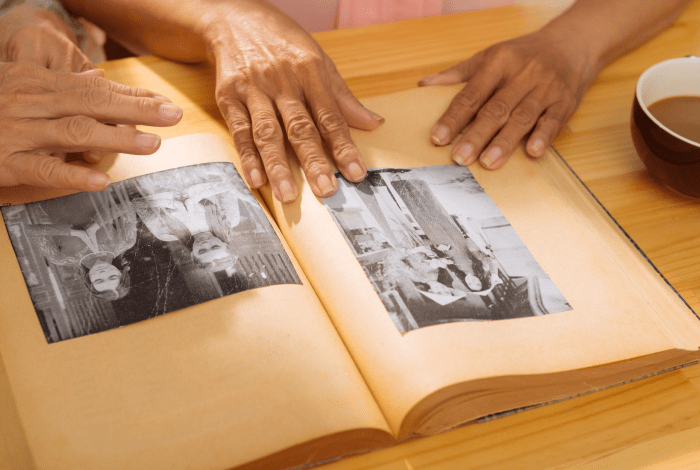 open book showing old photographs