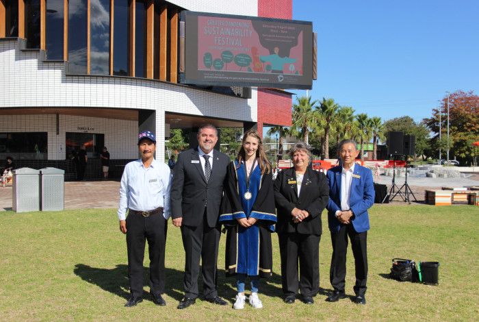 Junior Mayor Mya Durakovic with Mayor Jim Memeti and Greater Dandenong City councillors.