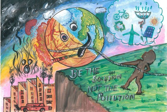 a drawing of the earth and pollution