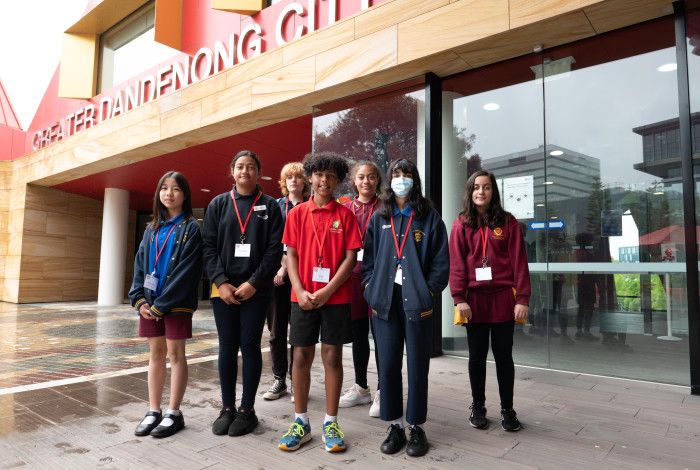 Children standing outside Council Building