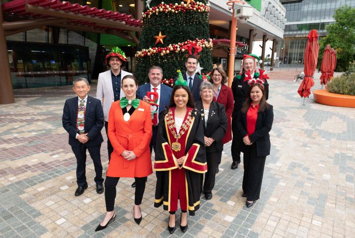 Greater Dandenong City Councillors under a Christmas Tree