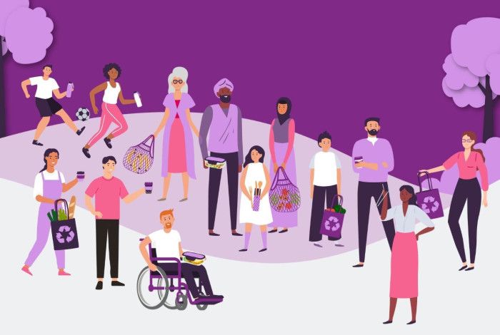 illustration in purple of people