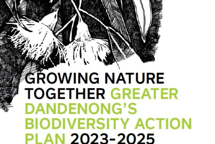 Action Plan cover with wording Growing Nature Together - Greater Dandenong's Biodiversity Action Plan 2023-2025