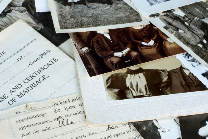 Old documents and family photographs
