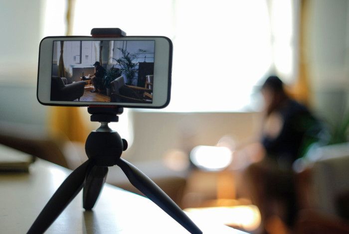 Phone on small tripod