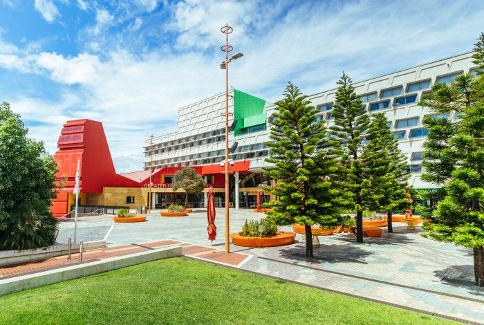 Dandenong Civic Centre office and view from Civic Square