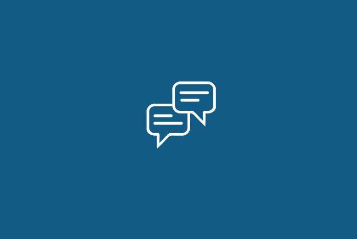blue background with icons of talking boxes