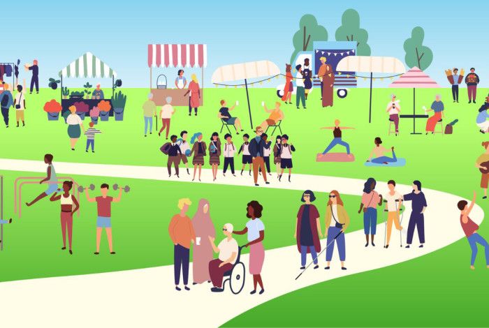 stylised illustration of people in a park