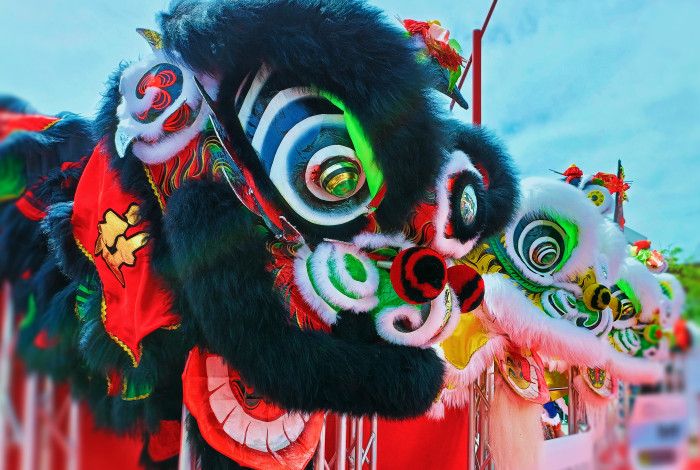 Close up of Lion Dancer costumes