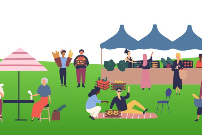 Drawing of people socialising