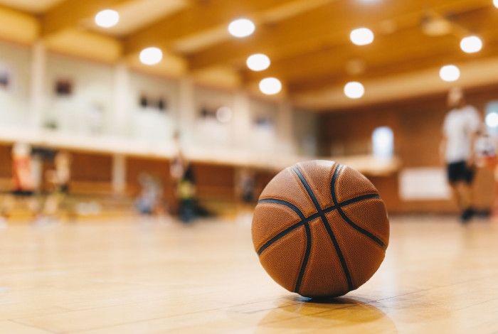 a basketball on a court 