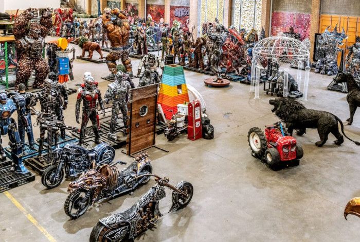 metal statues on display