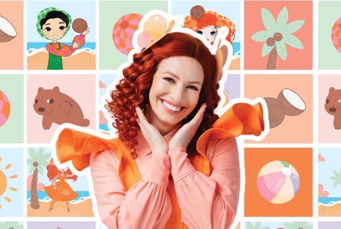 A lady smiling with characters in the background
