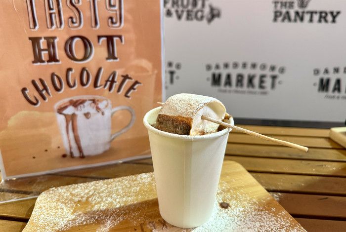 A cup of hot chocolate with a marshmello on top