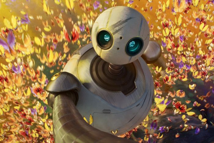Roz the robot gazing into the sky