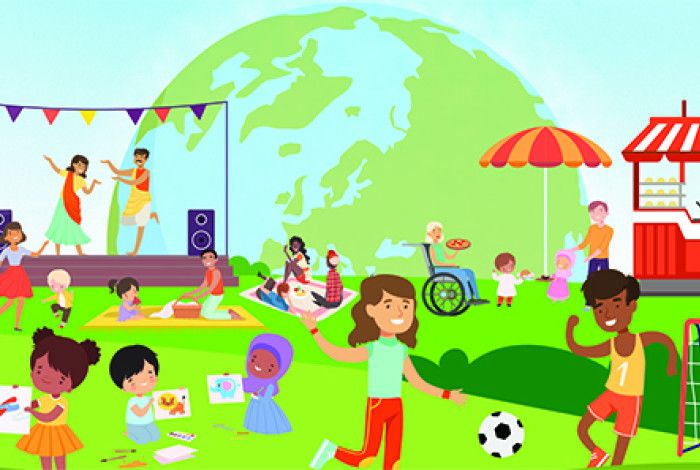 An illustration of people being outdoors and doing activities
