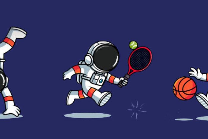 An illustration of an astronaut doing sports exercises