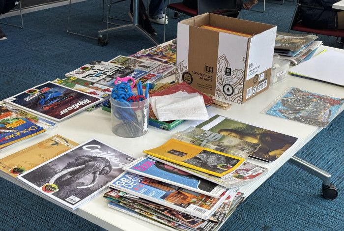 Magazines and materials on table