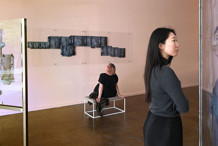 People looking at an exhibition