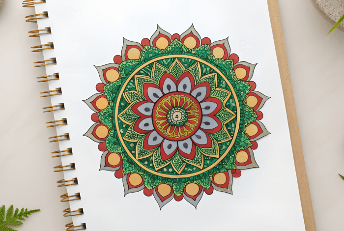 Mandala pattern on a sketchpad.