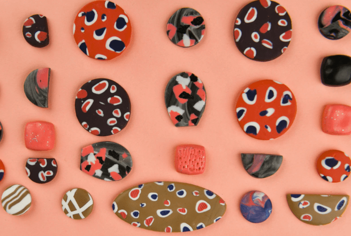 Variety of colour polymer clay designs. 