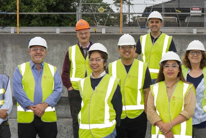 Councillors standing at the Dandenong Wellbeing worksite
