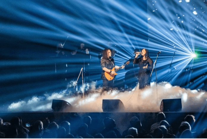 A band on stage playing music