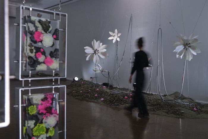 Person walking through exhibition