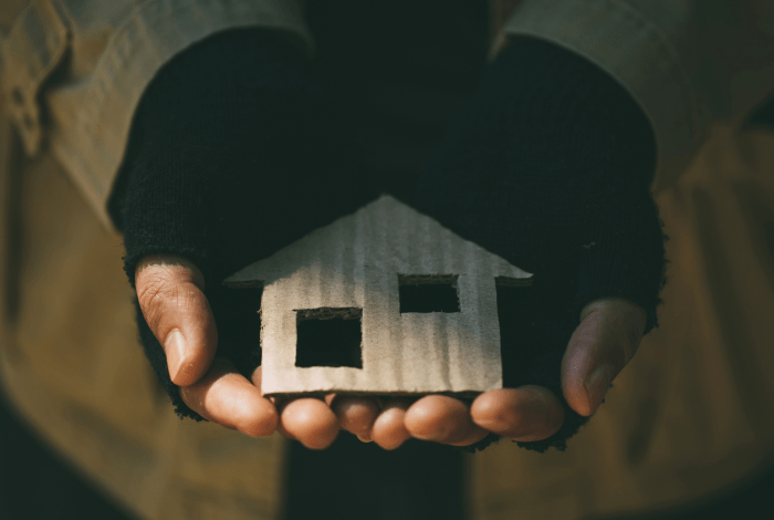 Close up of hands holding a crafted house