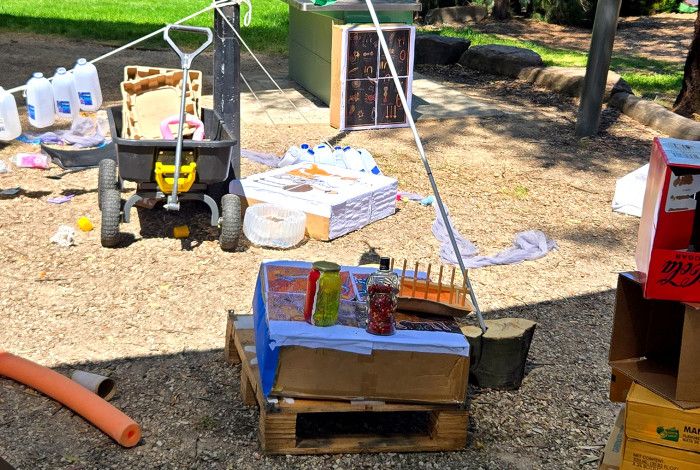 A variety of cardboard boxes and other material