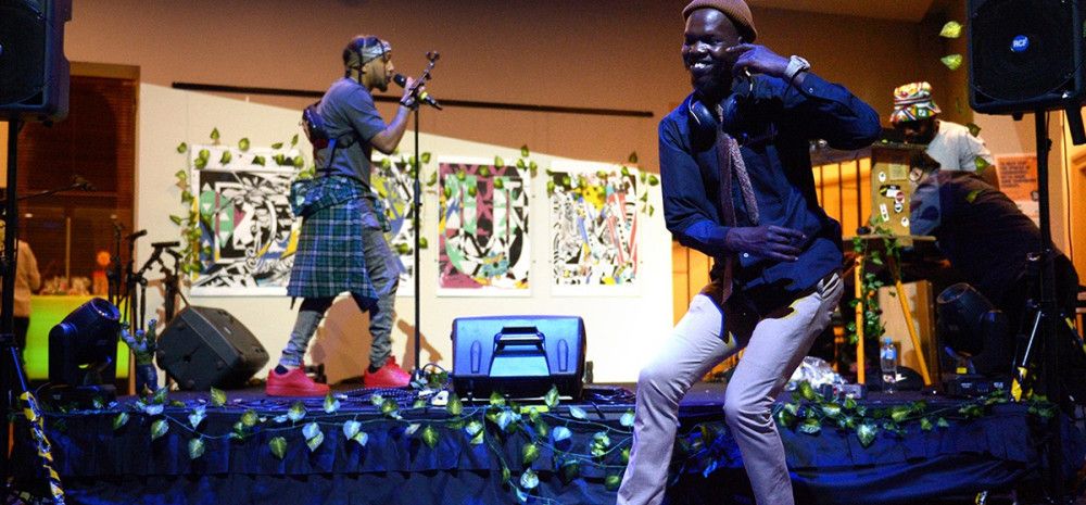 Two performers on a stage