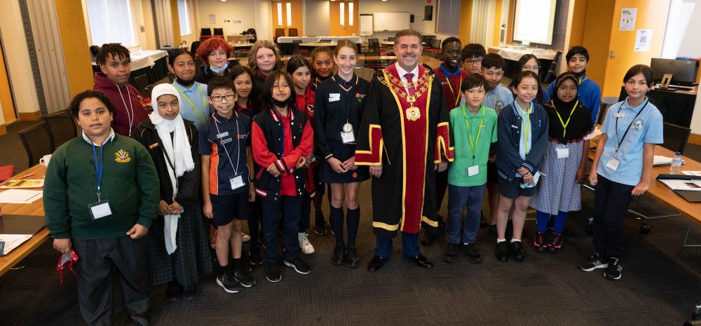Mayor Jim Memeti with children
