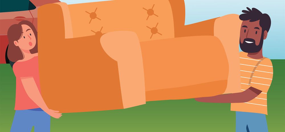 Animation of couple moving a couch