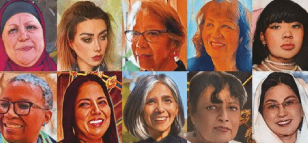 A digital illustration of the ten women featured in the Know My Story Exhibition 