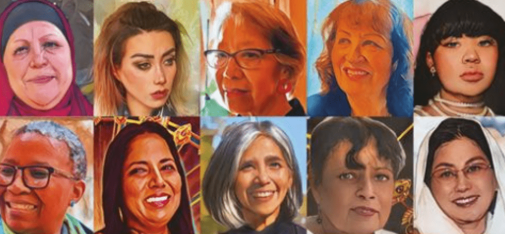 A digital illustration of the ten women featured in the Know My Story Exhibition